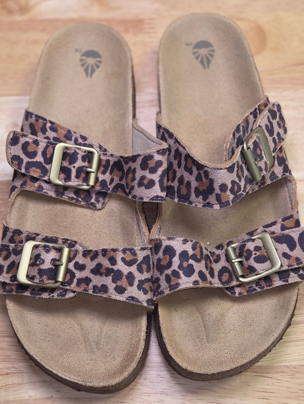 Timberland Cork Bed Sandels Leopard Print Double-Buckle Slide Size 9